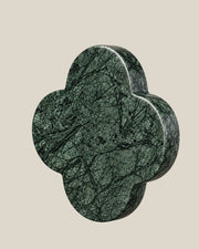 ALHAMBRA Door Knob by ATOMS in Forest Green, angled view showing the rounded stone edge and natural mineral pattern.