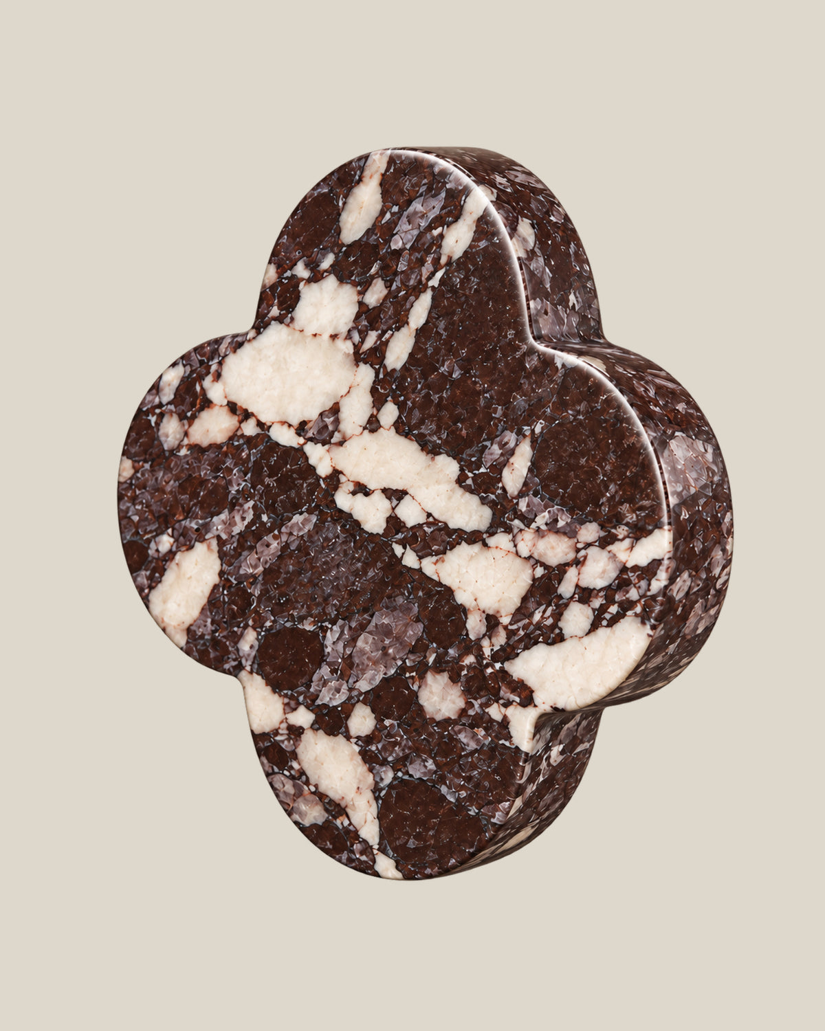 ALHAMBRA Door Knob by ATOMS in Red, angled view showing the rounded stone edge and natural mineral pattern.