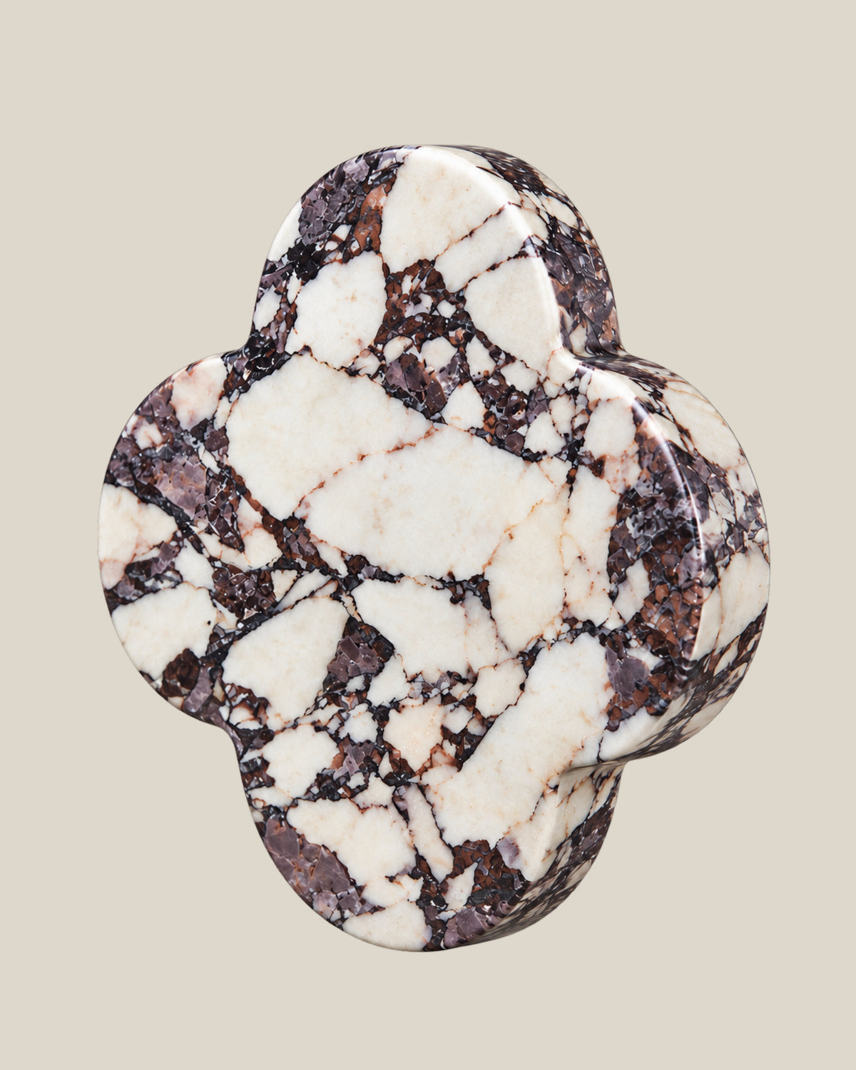 ALHAMBRA Door Knob by ATOMS in White & Violet, angled view showing the rounded stone edge and natural mineral pattern.