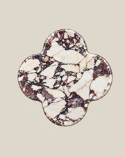 ALHAMBRA Door Knob by ATOMS in White & Violet, front view of the four-lobed natural stone face.