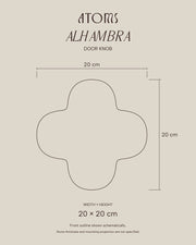 ALHAMBRA Door Knob outline dimensions: width 20 cm and height 20 cm; thickness and mounting projection are not specified.