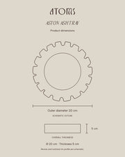 Aston Ash Tray schematic outline dimensions: outside diameter 20 cm and overall thickness 5 cm.