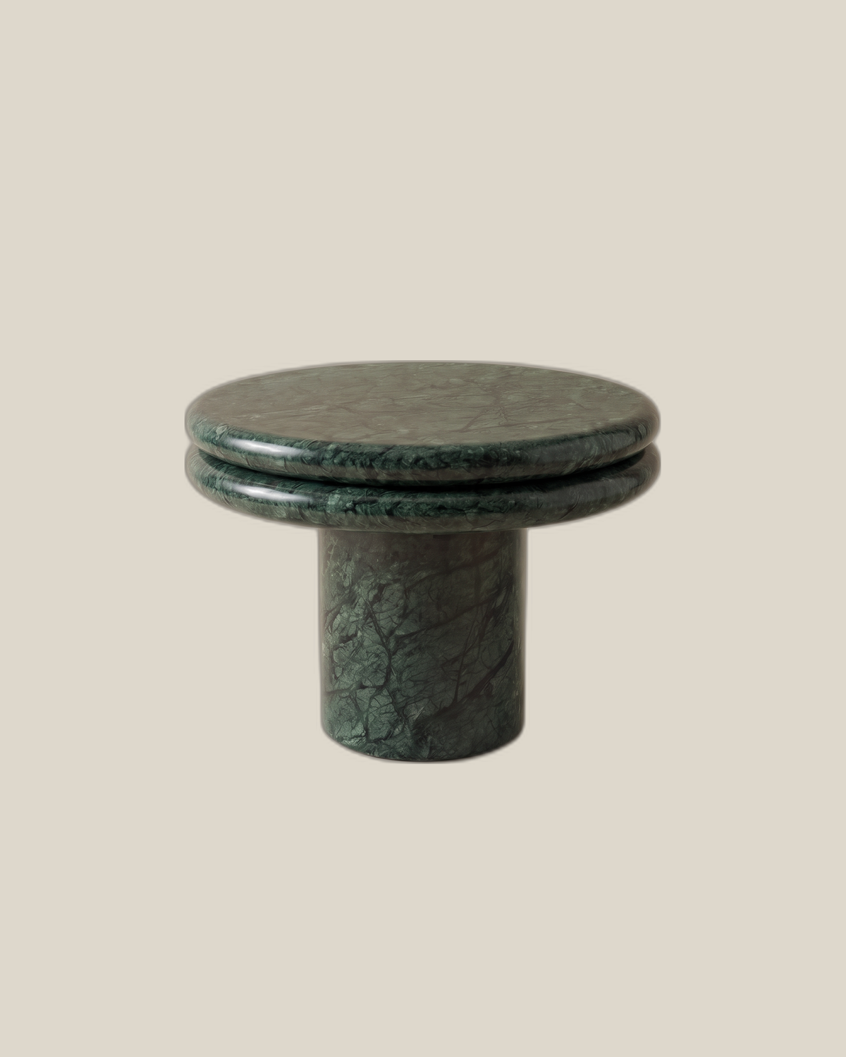 BALZANO Side Table in Verde Green on BONE background, 50 cm diameter and 45 cm high