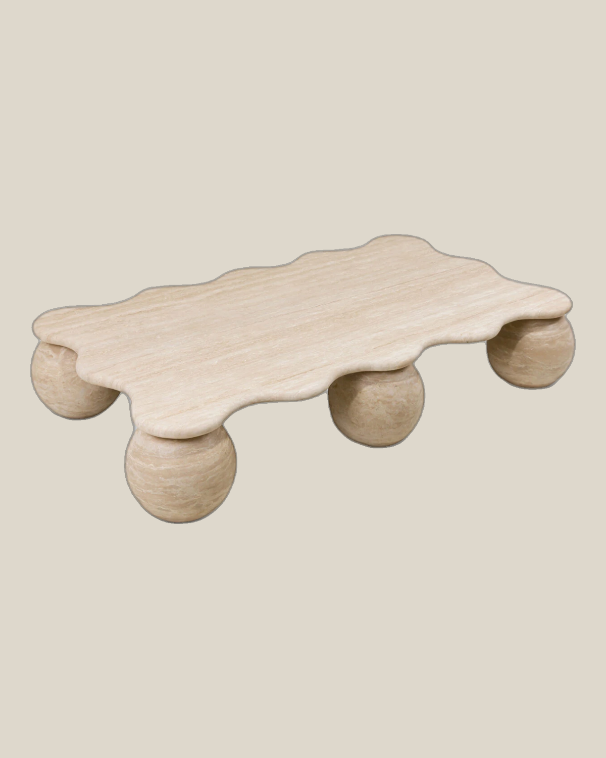 MIRA Large Beige Travertine coffee table — product view on Bone background