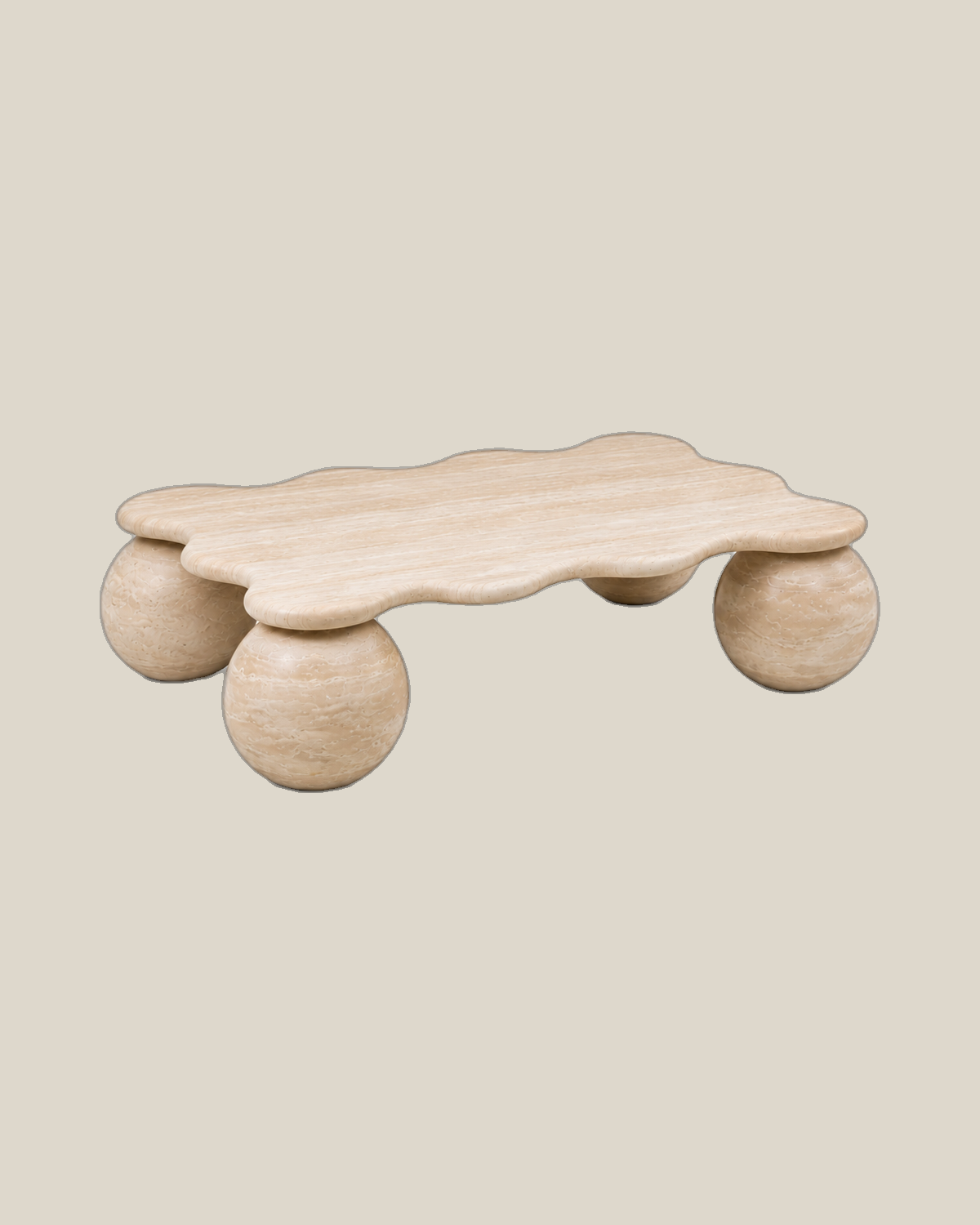 MIRA Small Beige Travertine coffee table — product view on Bone background