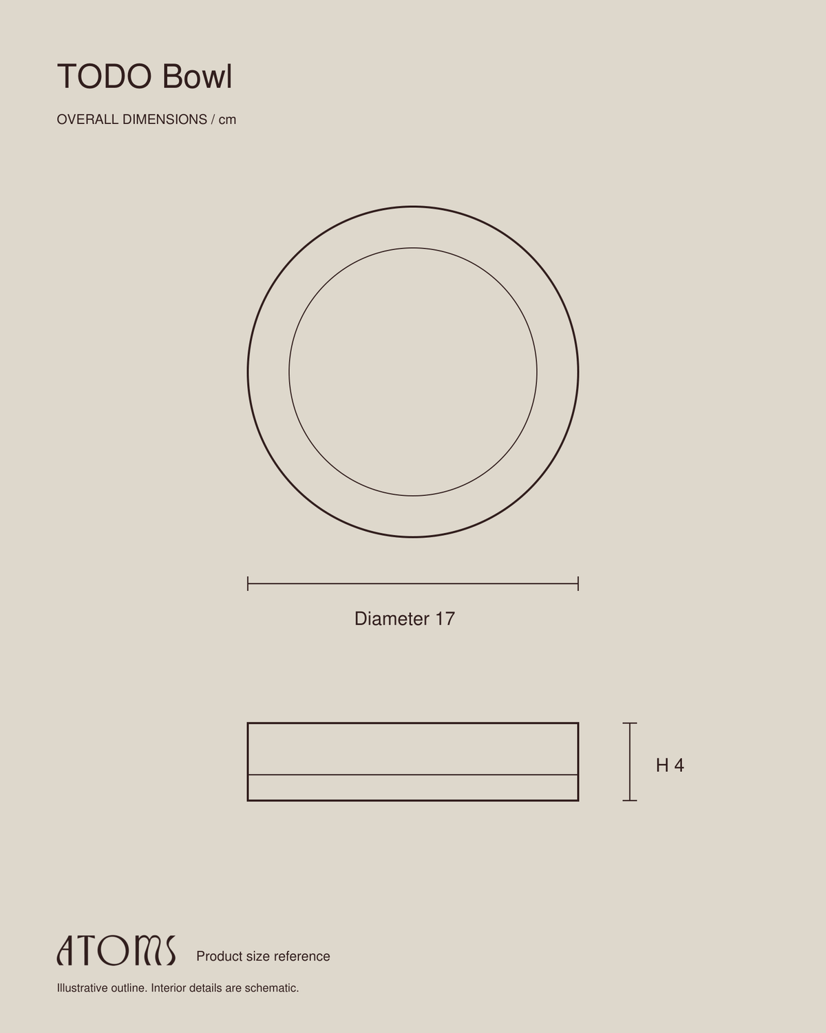 TODO Bowl dimension outline: diameter 17 cm, height 4 cm