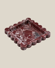 Tiffany Tray in burgundy marble, perspective view on BONE background — 20 × 20 cm, 2 cm thick