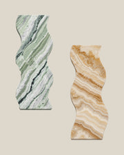 ATOMS Sezy Tray — Mint Green & White + Cream & Caramel, paired styling; each tray sold separately on BONE background