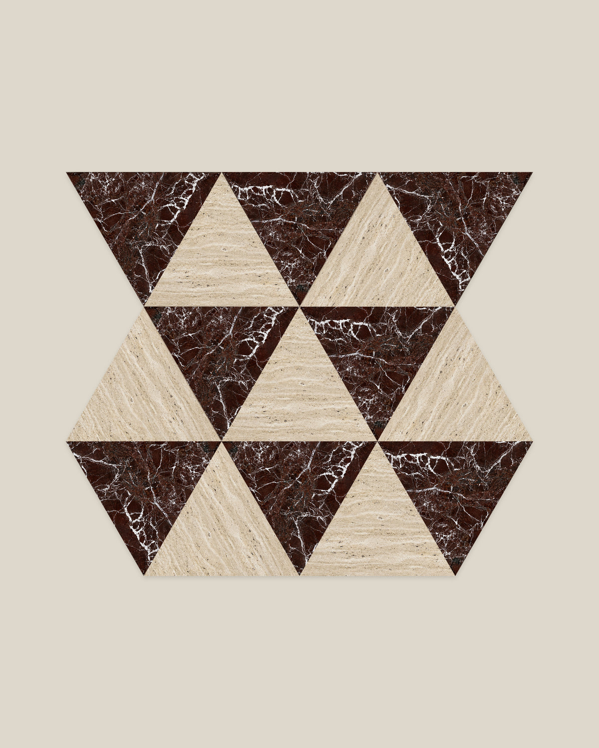 BLOC TRI-CHECKERS — Beige × Burgundy tile pattern on BONE background