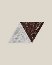 BLOC TRI-CHECKERS — Grey × Burgundy paired triangles on BONE background