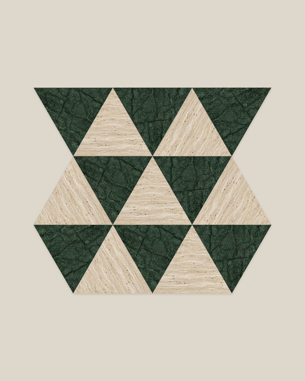 BLOC TRI-CHECKERS — Beige × Green tile pattern on BONE background