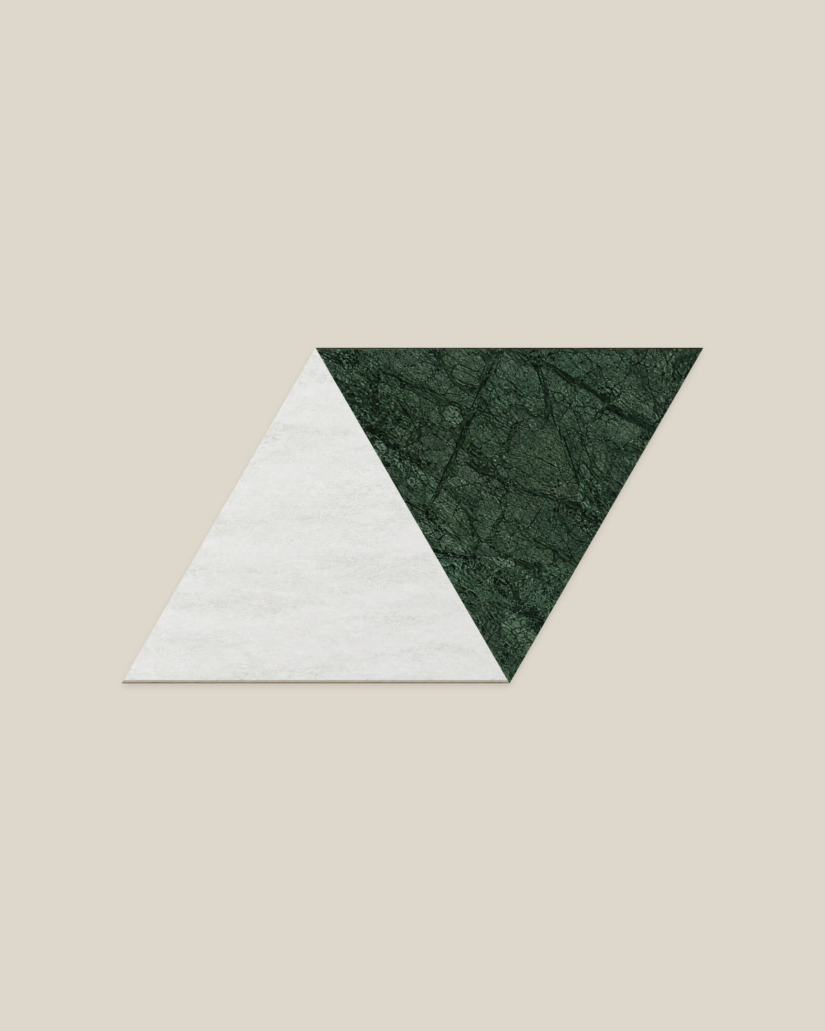 BLOC TRI-CHECKERS — Plain White × Green paired triangles on BONE background