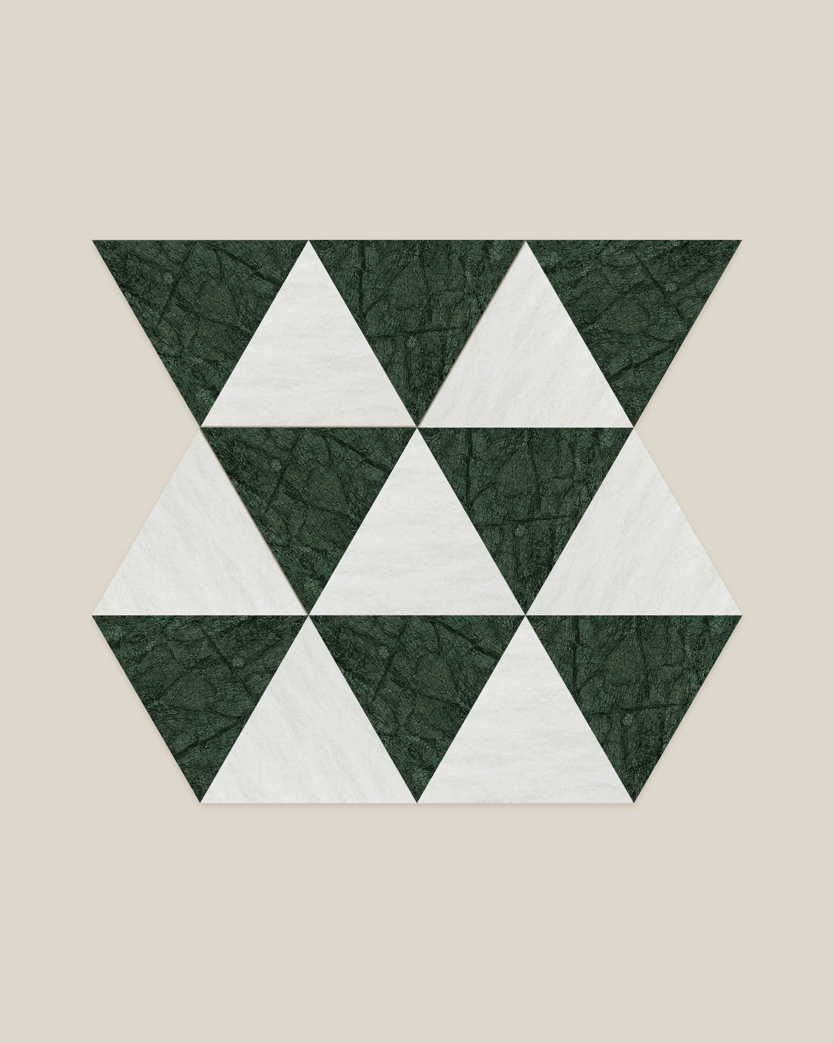 BLOC TRI-CHECKERS — Plain White × Green tile pattern on BONE background