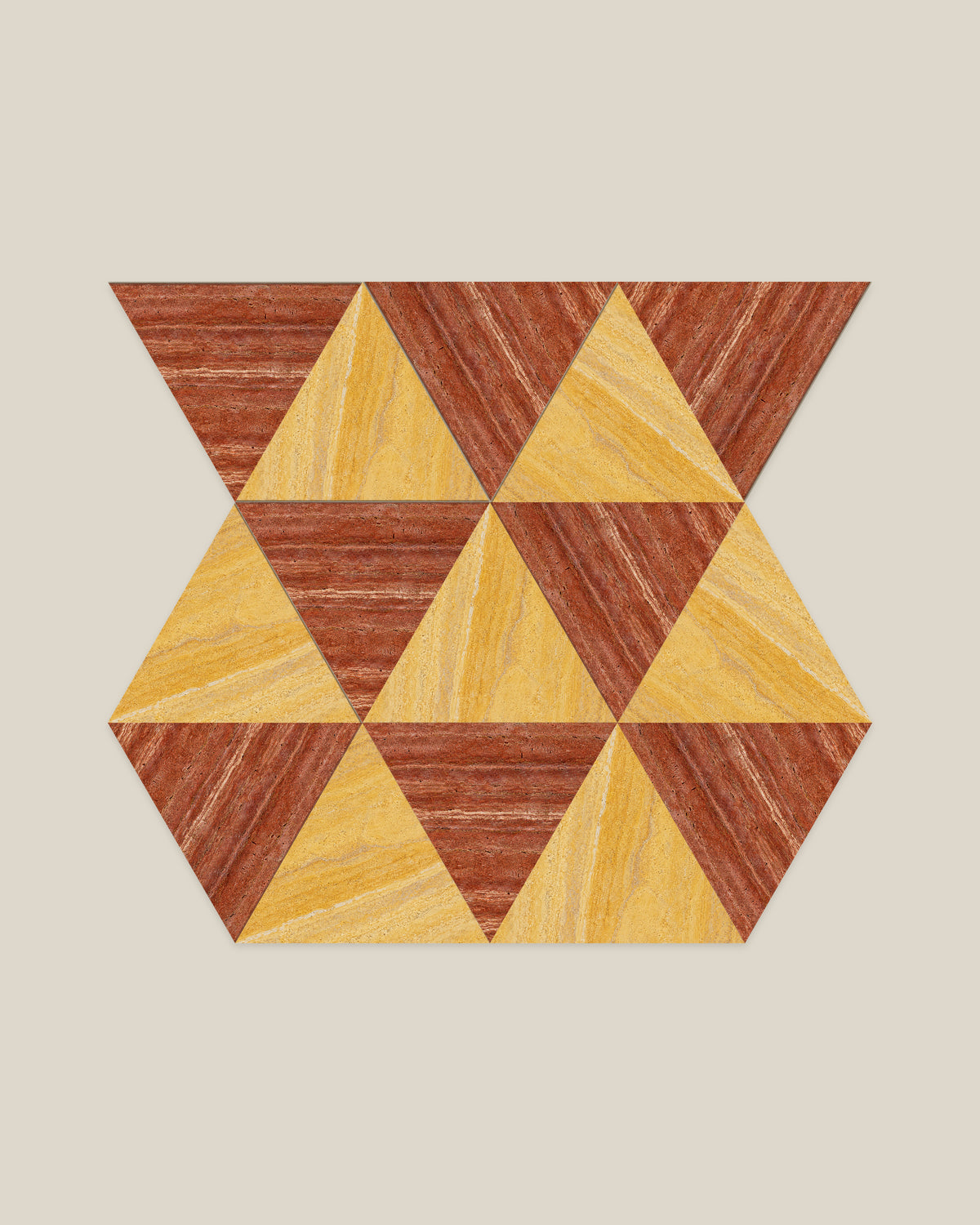 BLOC TRI-CHECKERS — Yellow × Red tile pattern on BONE background