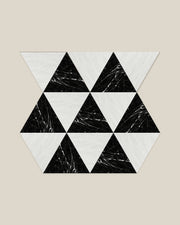 BLOC TRI-CHECKERS — Black × Plain White tile pattern on BONE background