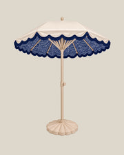 LA LUZ Fringed Parasol Umbrella Navy Front