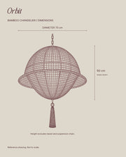 LA LUZ Orbit Bamboo Chandelier Dimensioned Outline