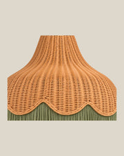 LA LUZ Scalloped Rattan Fringe Pendant — Sage Green Rattan Detail