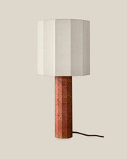 Roma Table Lamp, Large Faceted, Travertine Red + White, on a bone background.