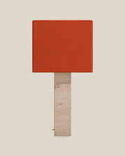 Roma Table Lamp, Large Square, Travertine Beige + Terracotta, front hero view on bone background.
