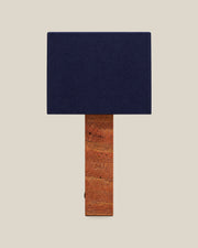 Roma Table Lamp, Large Square, Travertine Red + Dark Blue, front hero view on bone background.