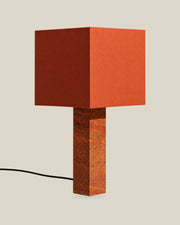 Roma Table Lamp, Large Square, Travertine Red + Terracotta, on a bone background.