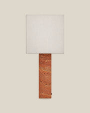 Roma Table Lamp, Large Square, Travertine Red + White, front hero view on bone background.