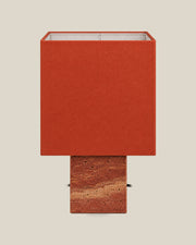Roma Table Lamp, Small Square, Travertine Red + Terracotta, front hero view on bone background.