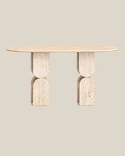 Sculptural Travertine Console Table, front view on BONE.